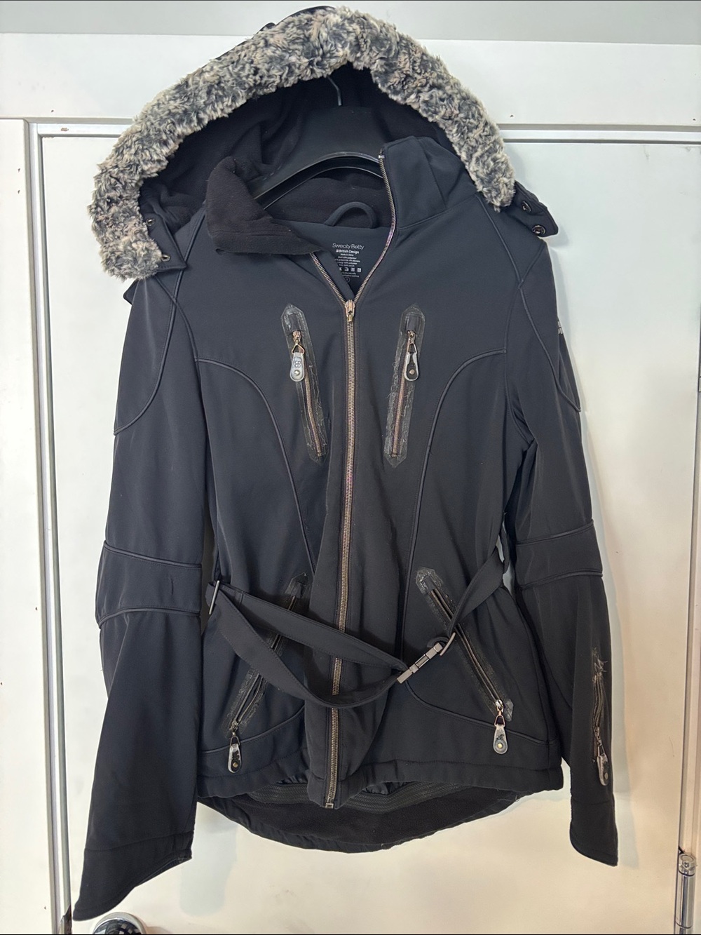 Sweaty Betty Black Ski Jacket with Faux-Fur Trimmed Hood